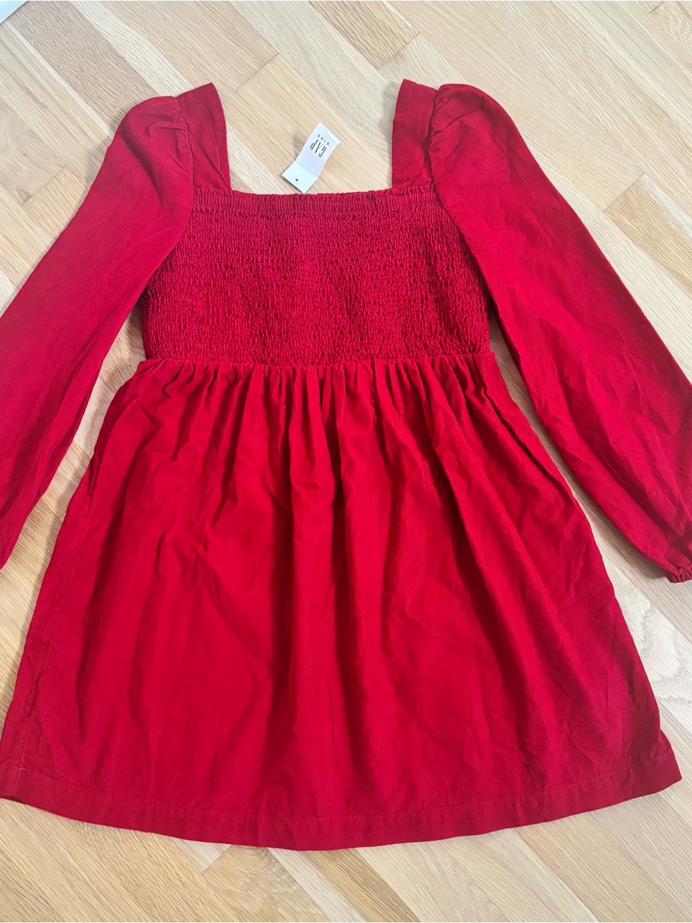 Gap Girls Red Long-Sleeve Smocked Bodice Corduroy Dress Medium 8